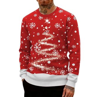 Generic Ugly Christmas Jumpers for Men Crew Neck with Long Sleeves, Warm Cosy Xmas Jumper Funny Christmas Sweater Men Novelty Graphic Reindeer Snowflakes Knit
