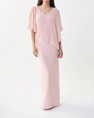 Joseph Ribkoff Silky Knit Chiffon Layered Gown With Cape In 3647 - Rose