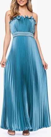 Betsy & Adam Ruffle Trim Pleated Gown in Dark Aqua at Nordstrom, Size 10