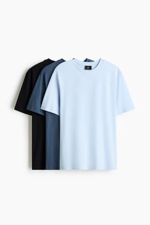 H&M 3-pack Regular Fit T-shirts in Dark Blue at Nordstrom, Size Xx-Large