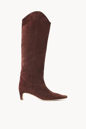 Staud Womens Suede Western Wally Boot In Mahogany