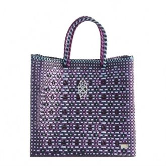 Lola's Bag Womens Medium Woven Patterned Shoulder Strap Tote Bag In Pink/blue