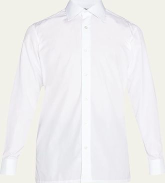 Charvet Mens Basic Solid Point-Collar Dress Shirt with French Cuffs