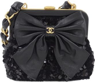 Chanel Black Tweed Spangles Clutch Bag (Pre-Owned)