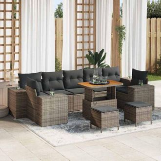 vidaXL Conjunto De Sof&aacute; De Jard&iacute;n 10 Pcs Gris Rat&aacute;n Sint&eacute;tico Vidaxl