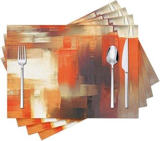 OEM Manteles Individuales, Resistentes Al Calor, Antideslizantes, Lavables, Impermeables Resistentes Aceite, Abstracto Naranja, Lavables, 45 X 30 Cm
