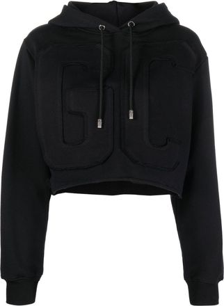 GCDS logo-patch cropped hoodie - women - Cotton - S - Black