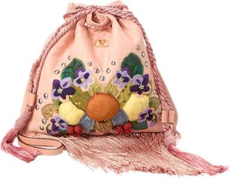 Valentino Vlogo Signature Canvas & Leather Shoulder Bag