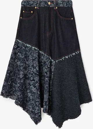 Ganni Navy Skirt in Patchwork Denim - Size 10/12 Organic Cotton