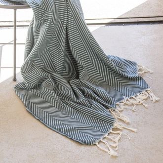 Febronie Manta plaid algod&oacute;n verde caqui 160x250