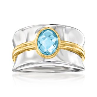 Ross-Simons Swiss Blue Topaz Ring in Sterling Silver and 18kt Gold Over Sterling