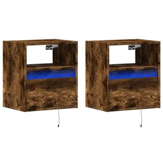 Berkfield Home Durable Wall-mounted Bedside Cabinets with LED Lights 2 pcs Smoked Oak in Brown
