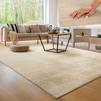 Paco Home Paco Home - Alfombra Moderna Para Sal&oacute;n A Pelo Corto Lavable Suave Uni Efecto Piel Antideslizante 200 Cm Cuadrado, Beige 2