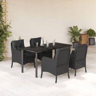 vidaXL Set De Muebles Jard&iacute;n 5 Pzas Con Cojines Rat&aacute;n Sint&eacute;tico Negro Vidaxl