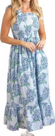 8 Oak Lane Tie Top Smocked Maxi Dress In Hydrangea Stem