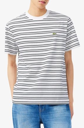 Lacoste Essentials Stripe Cotton T-Shirt in Blackbird/Flour at Nordstrom, Size 6