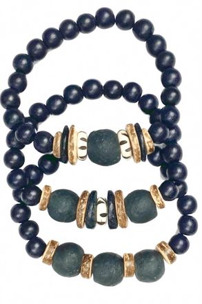 Twine & Twig Womens Trio Stack Bracelet Set In Black, Camel