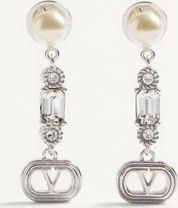 Valentino Garavani Ovalette Metal, Pearl And Swarovski Crystal Earrings Woman RHODIUM UNI
