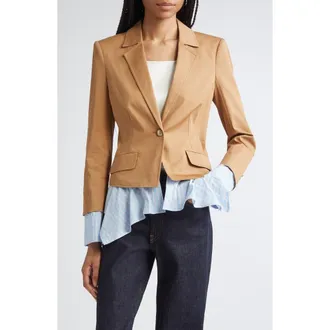 Cinq &agrave; Sept Shilo Stretch Cotton Jacket in Brown Sandstone/Bluebell at Nordstrom Rack, Size 0