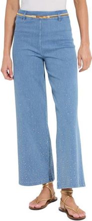 Lyss&eacute; Erin Crystal Embellished Wide Leg Jeans in Bleached Blue at Nordstrom, Size X-Large