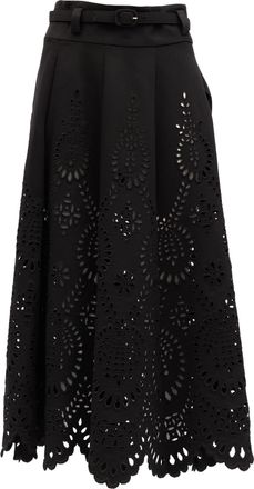Valentino Garavani Cut-Out Floral Midi Black Womens Skirt