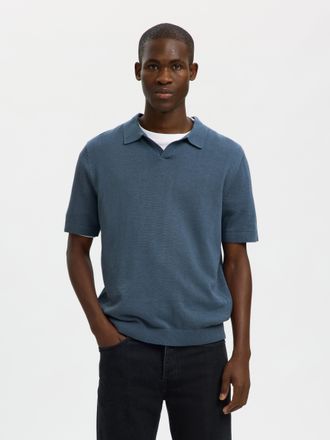 Selected Poloshirt SELECTED SLHMATTIS SS KNIT SUN OPEN POLO NOOS, Herren, Gr. XXL, blau mirage, Strick, Obermaterial: 65% Baumwolle, 35% Leinen, unifarben, reg
