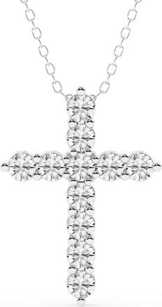 Grown Brilliance 1 Carat Round Lab Grown Diamond Cross Pendant Necklace in Sterling Silver, 18 Inches Cable Chain, G-H Color, SI2-I1 Clarity