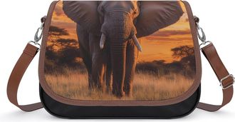 Generic Elephant Sunset Crossbody Bags for Women Fashion Leather Shoulder Handbags With Adjustable Strap