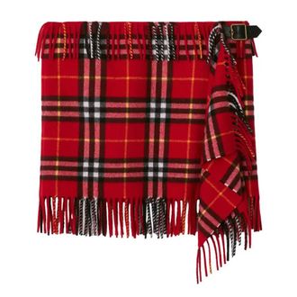 Burberry Womens Check Wool Cashmere Scarf Skirt, Size X-Large