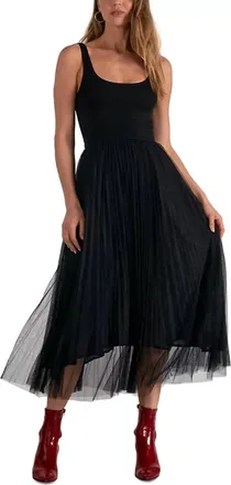 Elan Tulle-Trim Scoop Neck Dress In Black