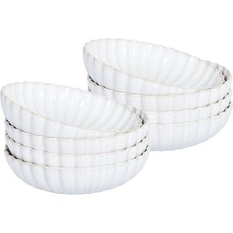 Beliani Set di 8 piatti fondi Pasta Gres porcellanato fatto a mano finitura smalto reattivo Bianco Nettle