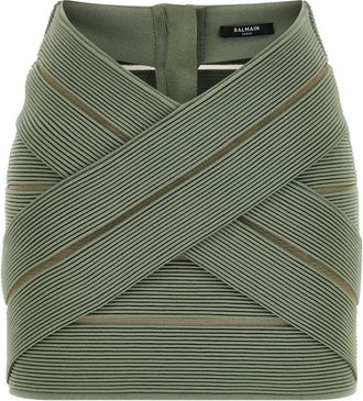 Balmain Green V-shaped Waist Skirt