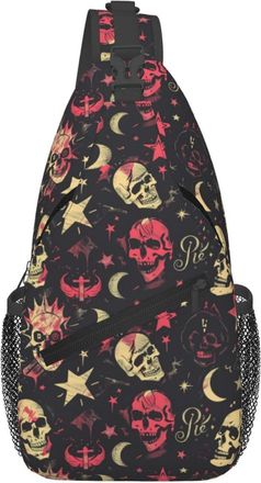 Generic Punk Pop Rock Skull Stars Cross Sling Bag Trendy Cross Body Bag Anti Theft Daypack For Outdoors Women Men
