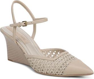 Franco Sarto Cherie Ankle Strap Pointed Cap Toe Wedge Pump in Alabaster at Nordstrom, Size 9.5