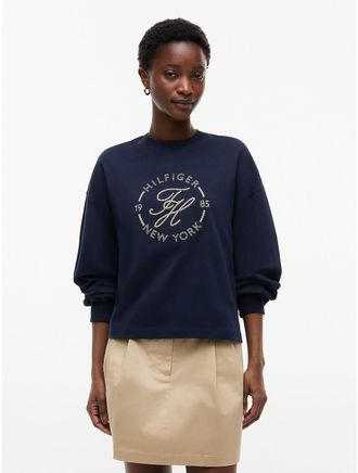 Tommy Hilfiger Womens Long-Sleeve Nautical Monogram T-Shirt - Navy - XL