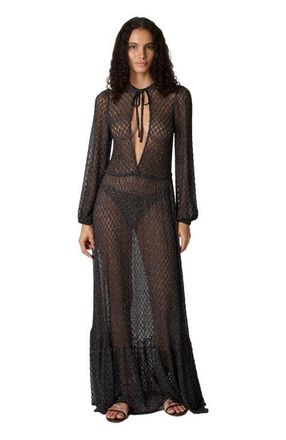 Missoni Long Cover-up Dress In Lam&eacute; Viscose With Spiderweb Motif And Flounces in Brown at Nordstrom, Size 42 It