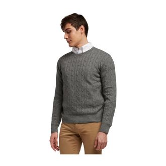 Brooks Brothers Pullover met kabelpatroon en ronde hals - Heren - Truien - Grijs - Maat: S Wol