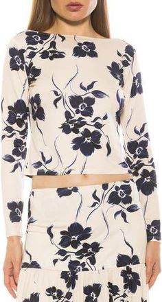 Alexia Admor Dahlia Boat Neck Top in Blue Floral at Nordstrom Rack, Size X-Large