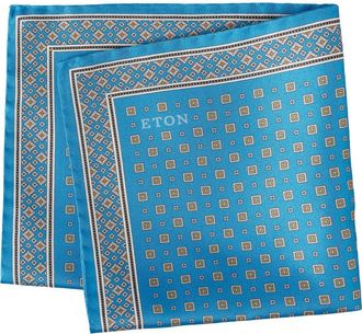 Eton Geometric Print Silk Twill Pocket Square in Blue at Nordstrom