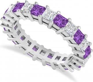 Allurez Princess Diamond & Amethyst Wedding Band 14k White Gold (3.12ct)