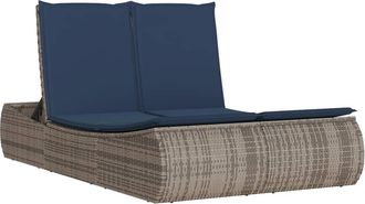 vidaXL Tumbona Doble Con Cojines Rat&aacute;n Sint&eacute;tico Gris Vidaxl