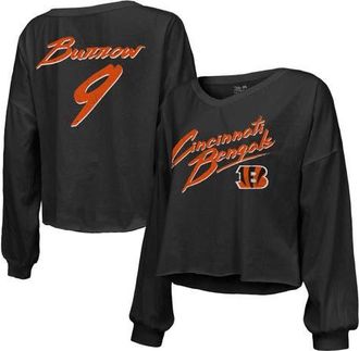 Majestic Threads Womens Majestic Threads Joe Burrow Black Cincinnati Bengals Name & Number Off-Shoulder Script Cropped Long Sleeve V-Neck T-Shirt at Nordstrom, Size