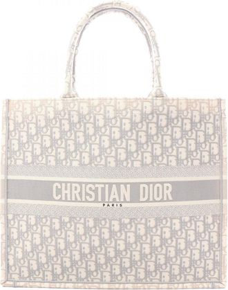Dior Beige Gray Canvas Handbag Tote Bag (Pre-Owned)