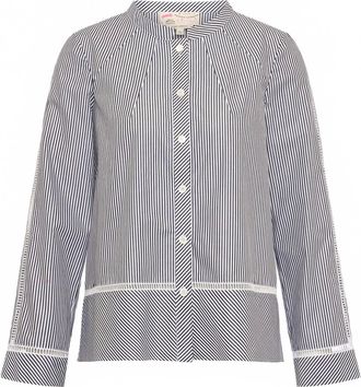 Maison Common Womens Stripe Cotton Shirt In Black And White