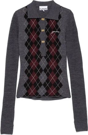 Ganni Knitted Polo Top - Womens - Merino