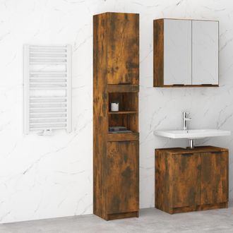 vidaXL Armario De Ba&ntilde;o Madera Ingenier&iacute;a Roble Ahumado 32x34x188,5 Cm Vidaxl