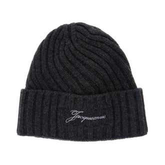 Jacquemus Beanies, male, Gray, Size: ONE SIZE Grey Beanie with Logo Lettering