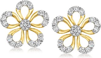 Ross-Simons Diamond Flower Earrings in 18kt Gold Over Sterling