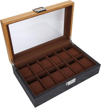 OEM Caja Para Relojes De Madera Maciza Con 12 Compartimentos, Bicolor, 31,5 X 19,8 X 8 Cm, Para Hombre O Mujer