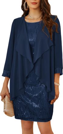 Grace Karin Women Glitter Sequined Sparkly Dress Club Cocktail Work Dresses Hips-Wrapped A Line Dress Dark Navy L